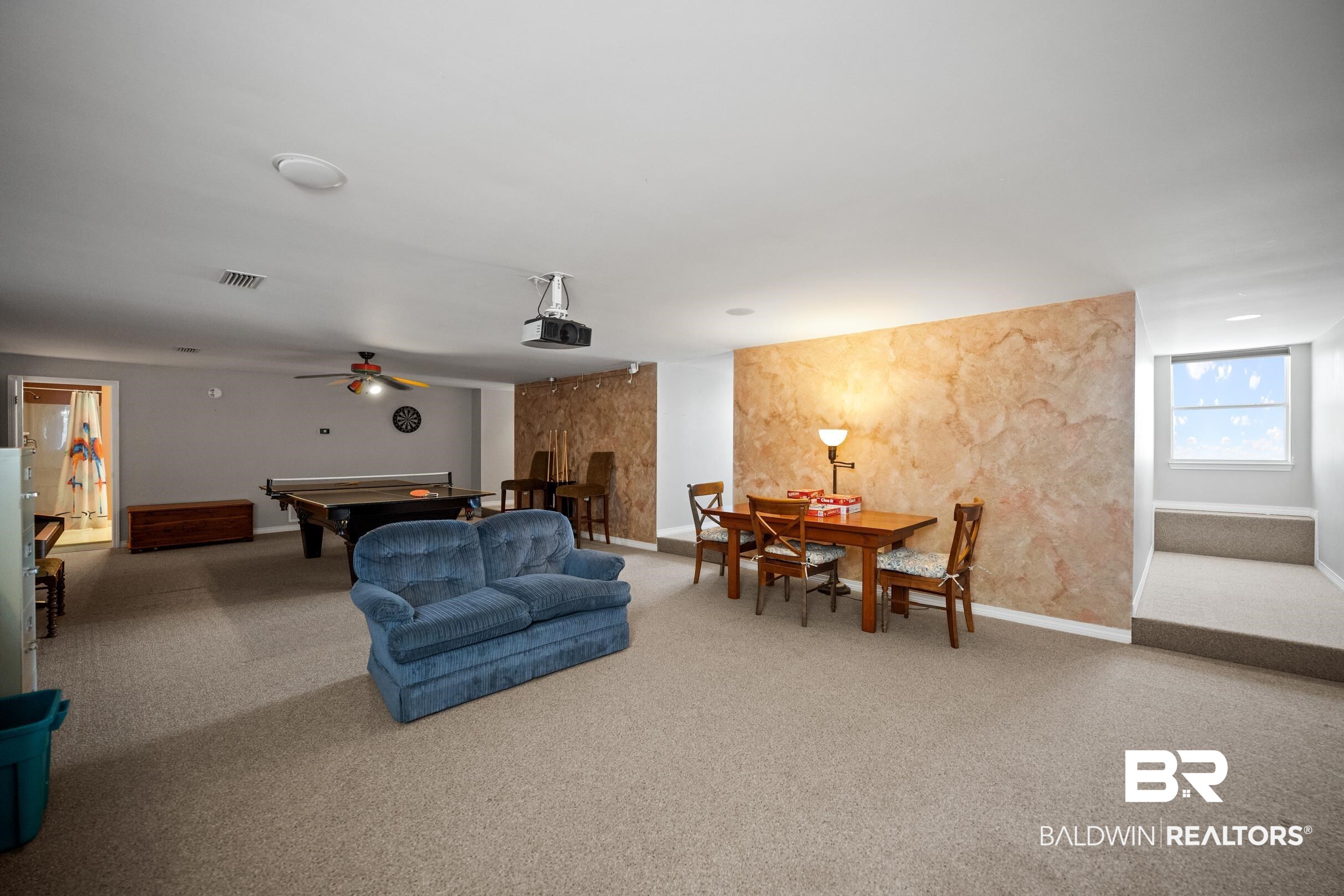 8585 Bay Harbor Road Elberta, AL 36530 - Photo 31 of 51 Recreation room featuring carpet, pool table, and a ceiling fan