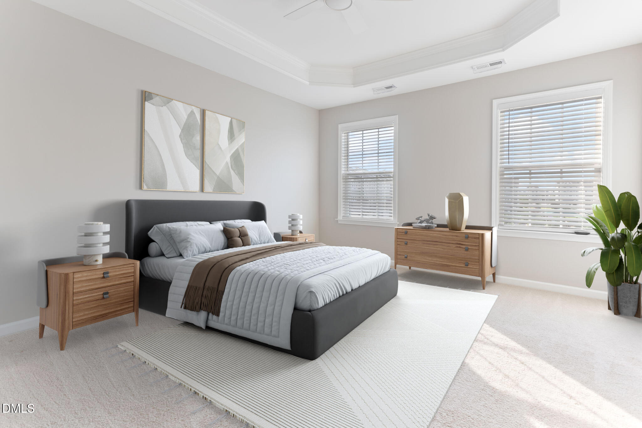 5916 Giddings Street Raleigh, NC 27616 - Photo 18 of 49 a spacious bedroom with a bed and a potted plant