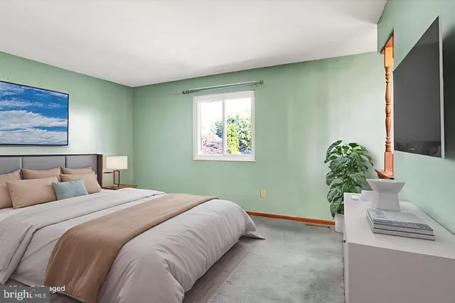 a bedroom with bed and a window