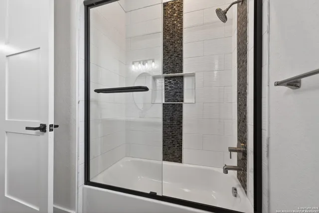 a bathroom with a bathtub