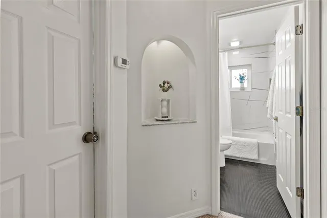 a bathroom with a bathtub