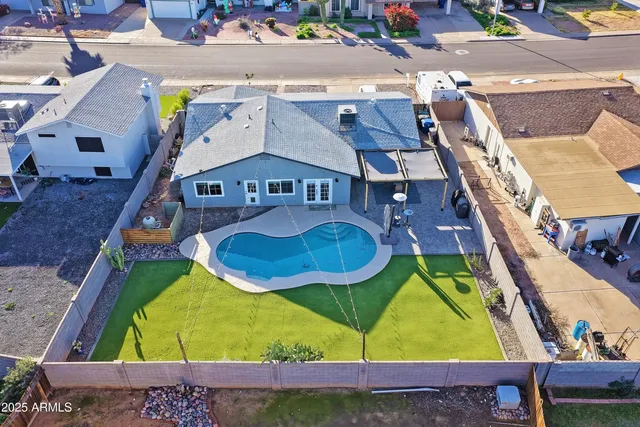 an aerial view of a house