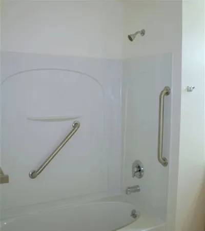 a bathroom with a bathtub