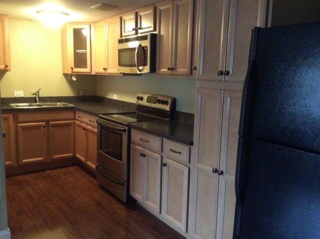 454 Spring Road, Unit 8 Elmhurst, IL 60126 - Photo 3 of 14 a kitchen with stainless steel appliances granite countertop a stove a sink and a microwave