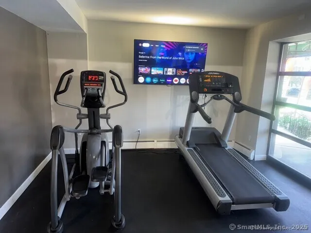 a room with gym equipment
