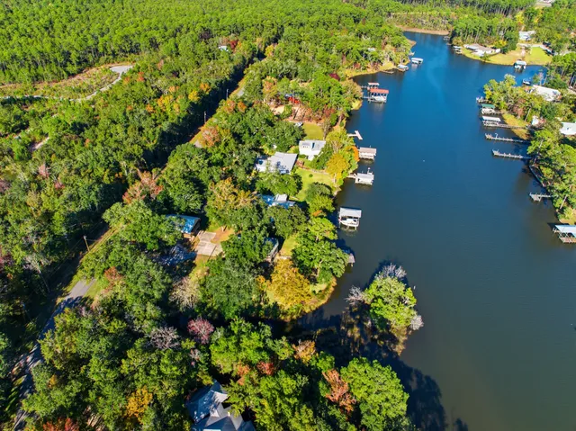a view of a lake with houses