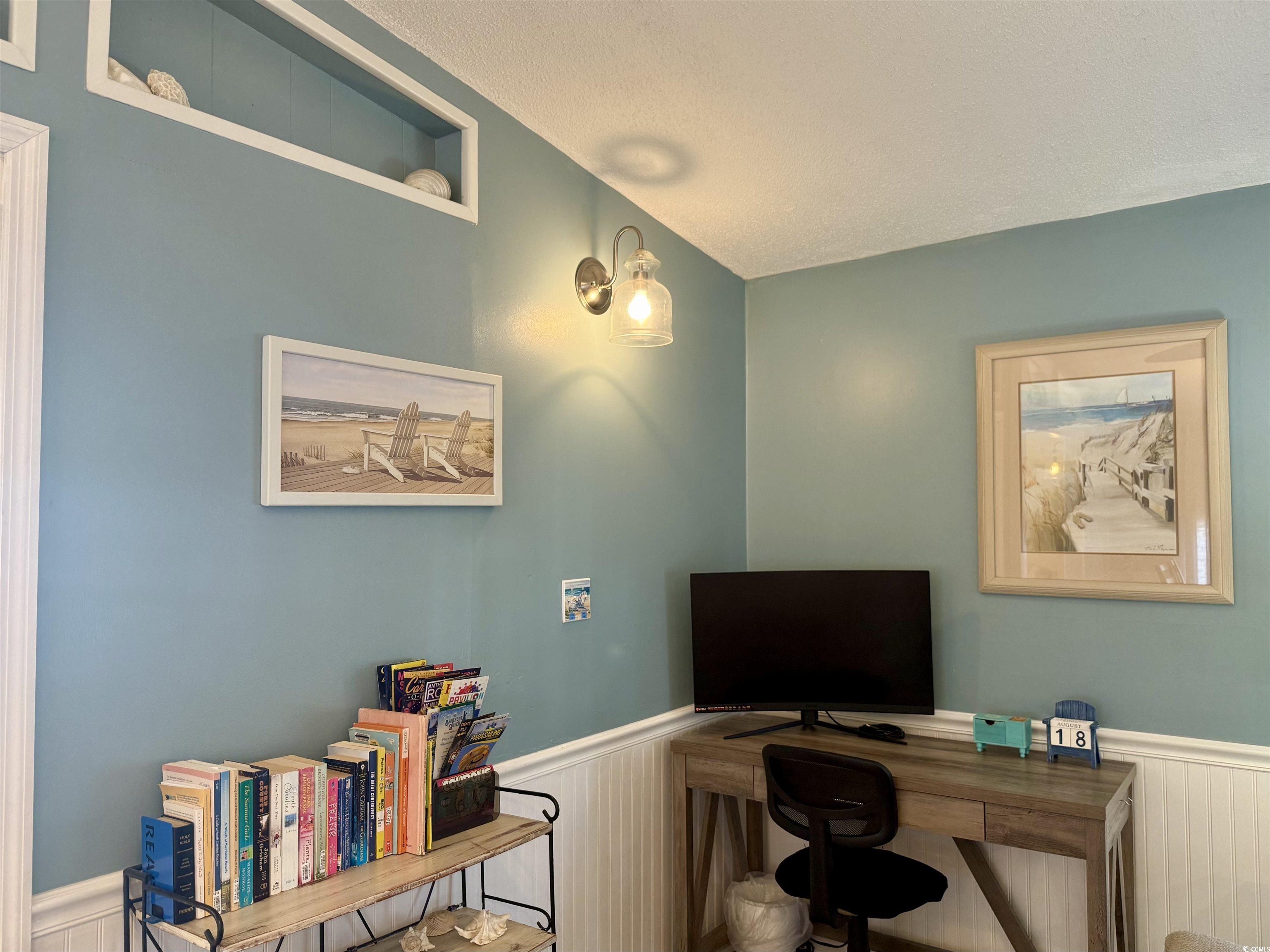 427 Meadowlark Surfside Beach, SC 29575 - Photo 10 of 33 Home office featuring a textured ceiling and a wainscoted wall