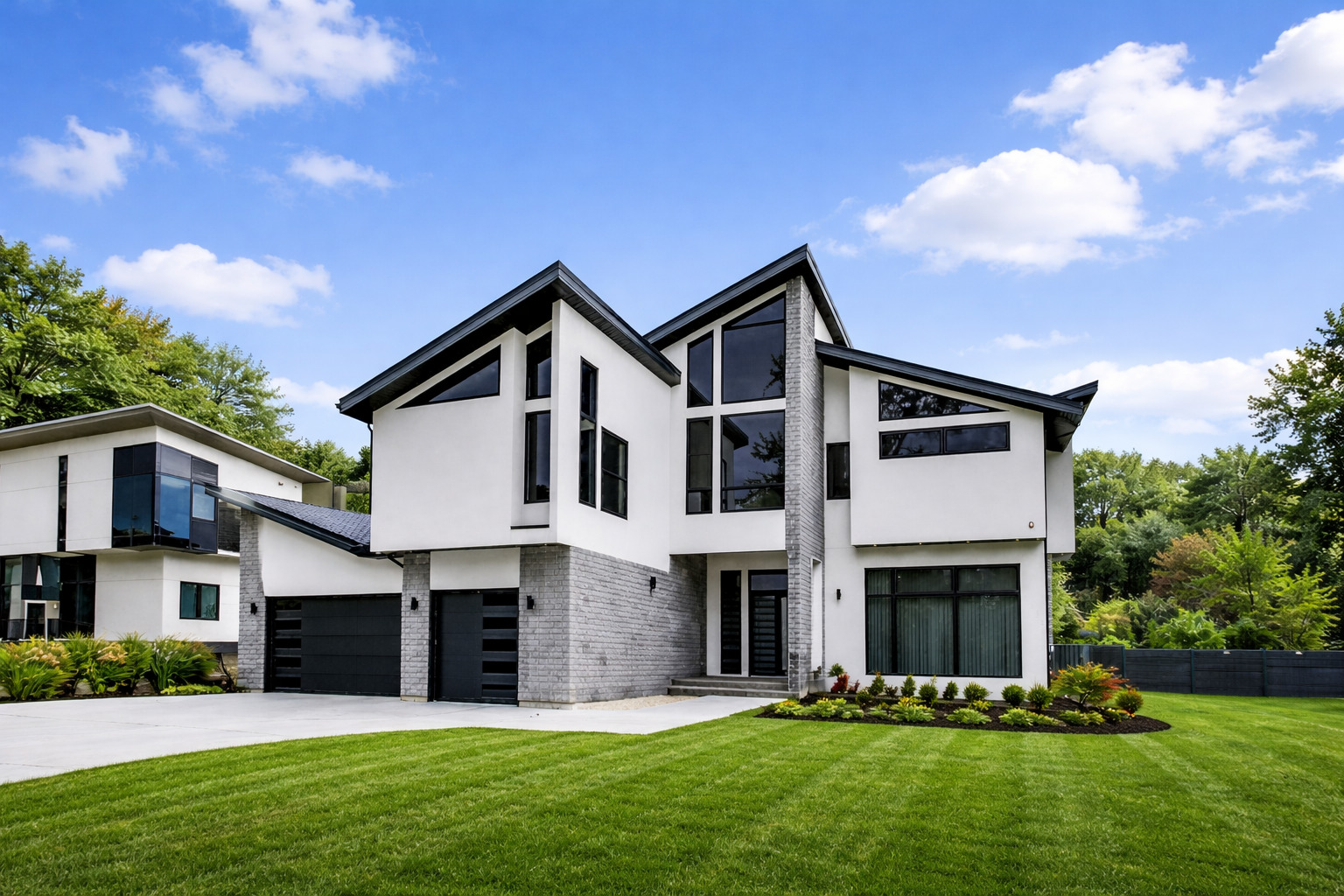 a front view of house with yard and green space