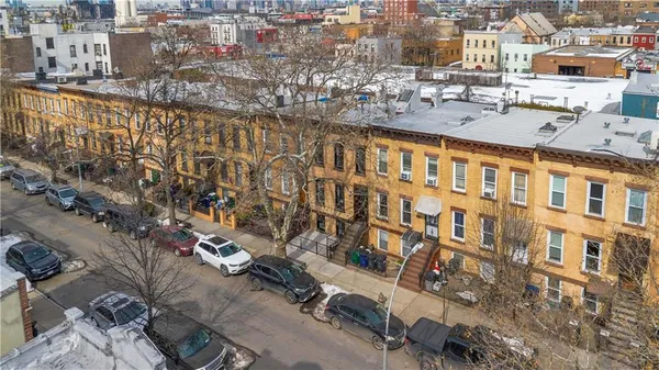 a city view with tall buildings