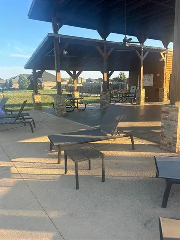 an outdoor view with patio