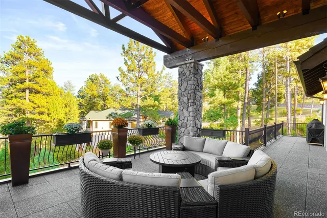 a view of a building from a big yard