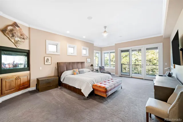 a bedroom with a bed and a couch