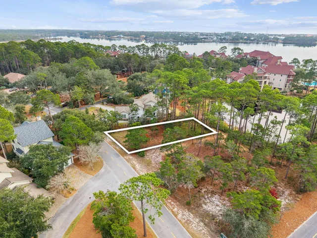 an aerial view of residential houses with outdoor space and trees