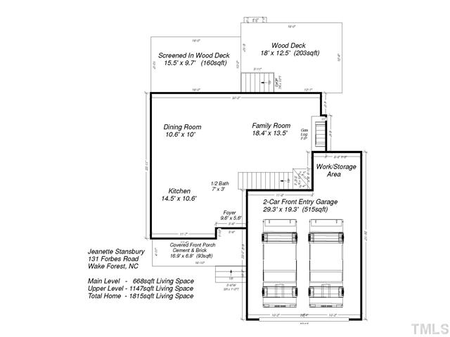 131 Forbes Road Wake Forest, NC 27587 - Photo 18 of 20 First floor layout. There is a large area in the garage that can be used either for storage or a workshop area. There are also built in storage shelves along the left side of the garage.