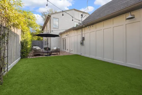 a patio view with a seating space