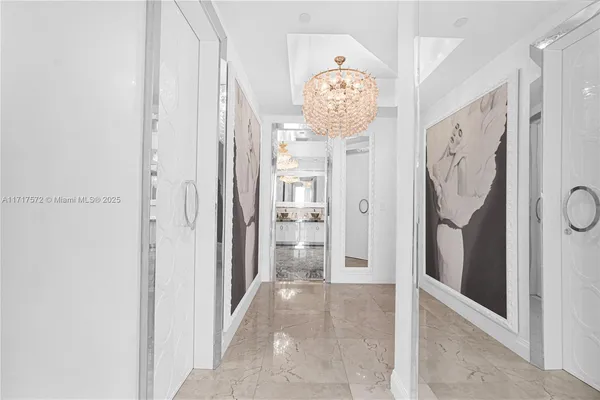 a bathroom with a mirror and a shower
