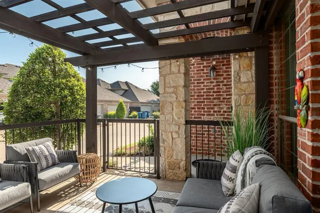 a balcony with furniture