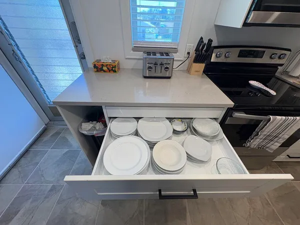 a view of table and chairs