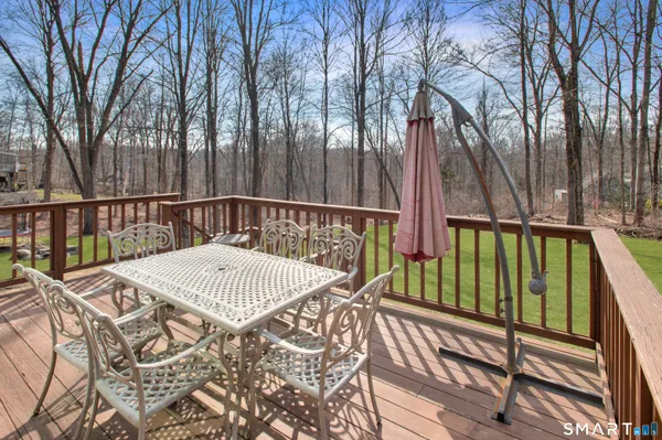 a view of a wooden roof deck