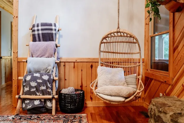 a living room with a couch and a table