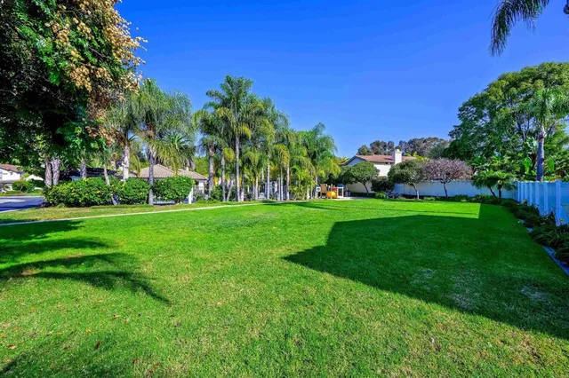 a view of green field with trees in the background