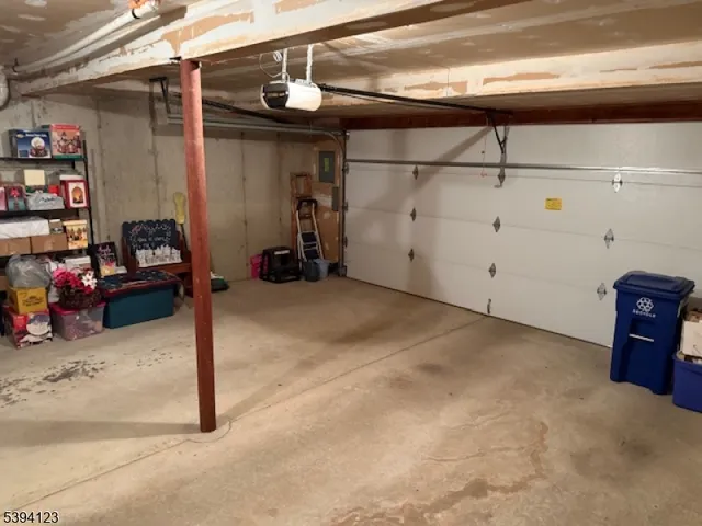 a view of a garage with storage