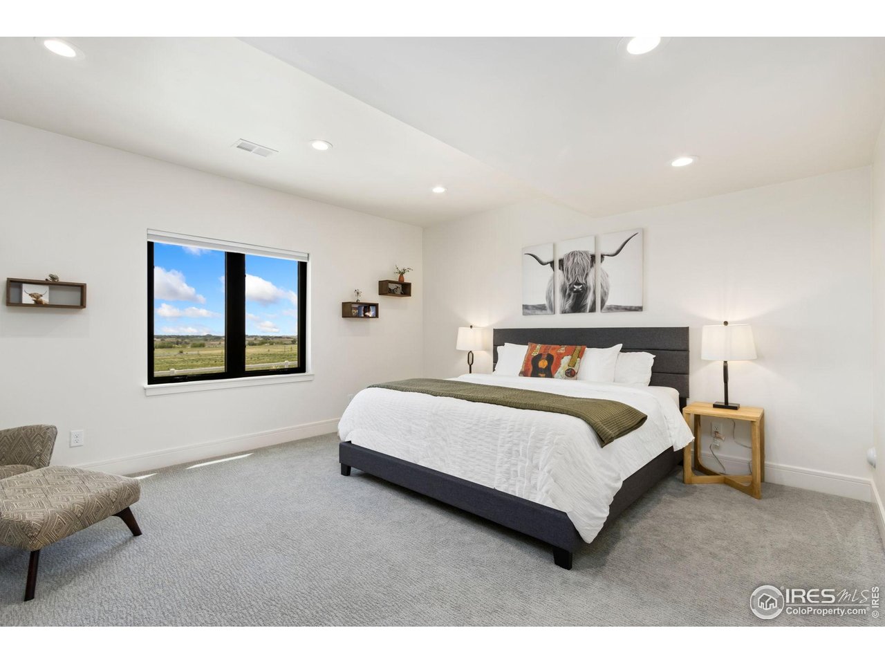 3802 Bridle Ridge Circle Severance, CO 80524 - Photo 35 of 50 a spacious bedroom with a bed and a couch