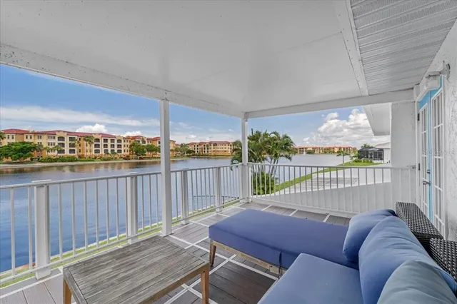 a balcony with furniture