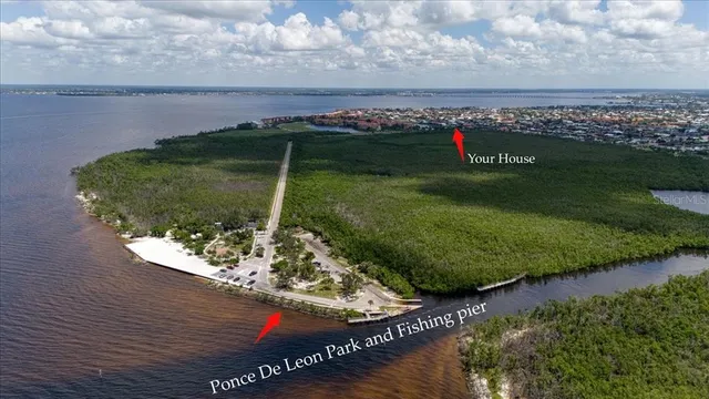 a view of a lake with a big yard