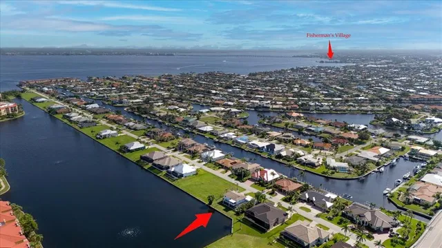 an aerial view of a house with a lake view