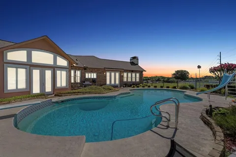 a view of a swimming pool with a garden