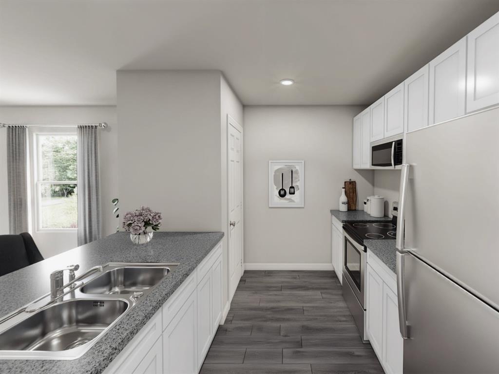 13417 Balderdash Court Cresson, TX 76035 - Photo 3 of 40 a kitchen with granite countertop a sink stove and refrigerator