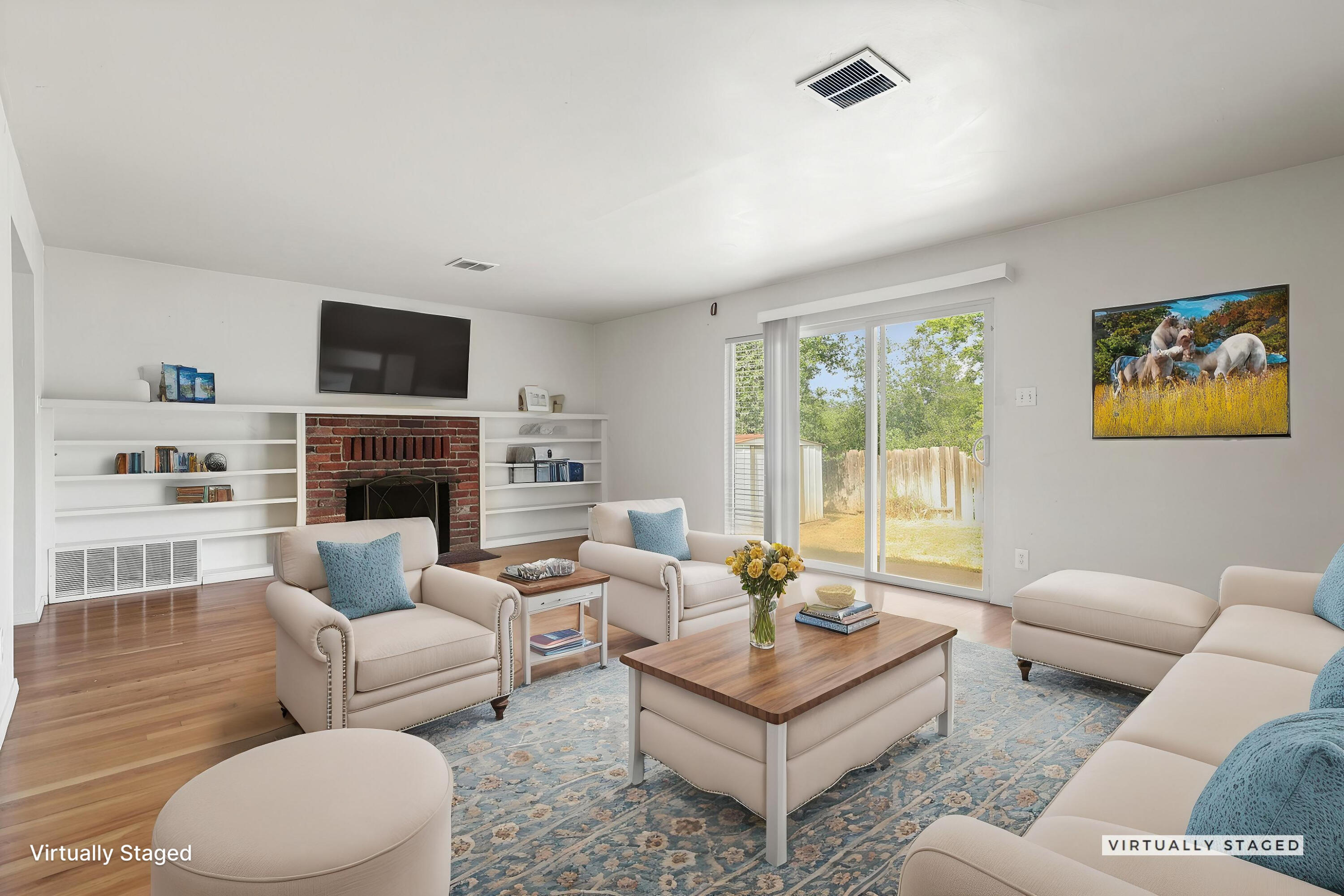 3581 Echo Road Redding, CA 96002 - Photo 1 of 19 a living room with furniture a fireplace and a flat screen tv
