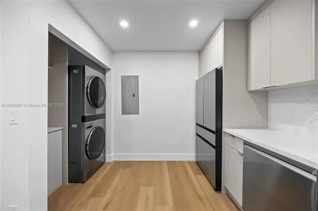 a view of a room with a large window