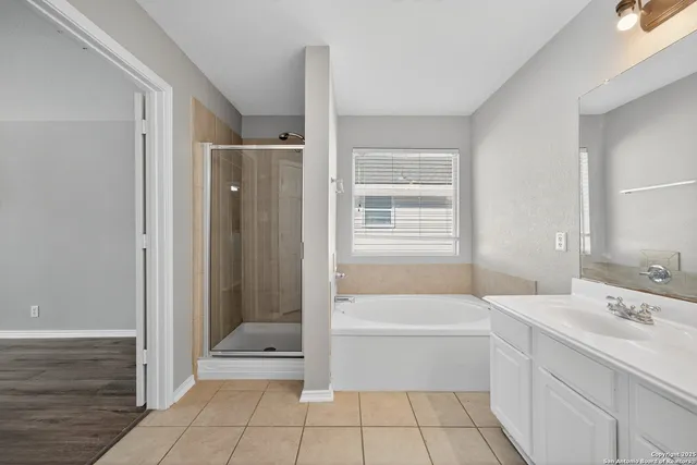 a bathroom with a tub a sink and a shower