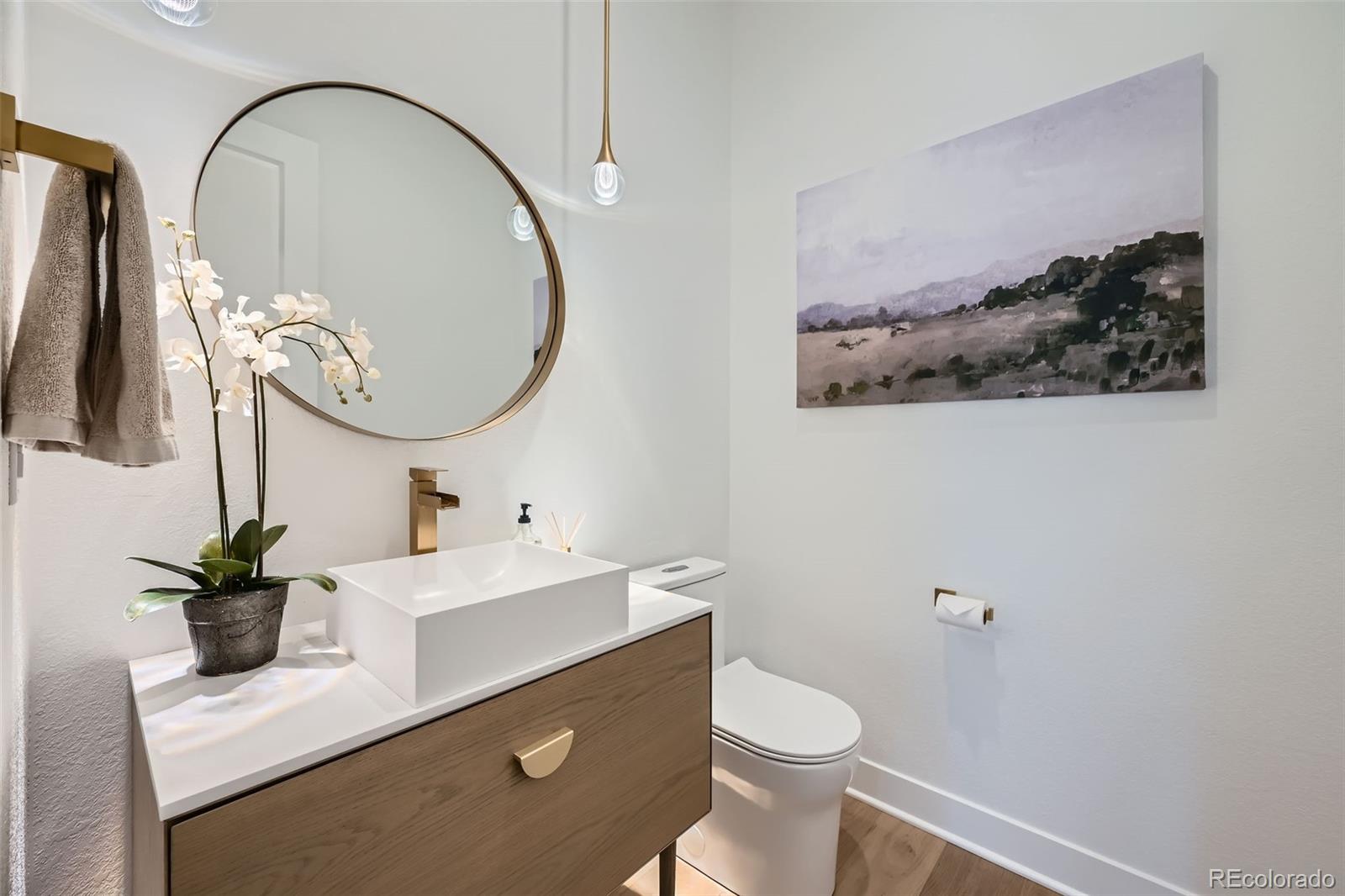 6001 Powell Road Parker, CO 80134 - Photo 15 of 50 a bathroom with a sink a toilet and a mirror