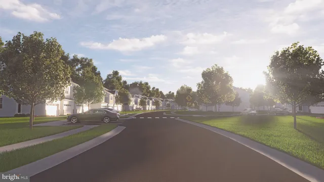 a view of a street with a trees in the background