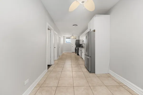 a storage room with a wooden floor