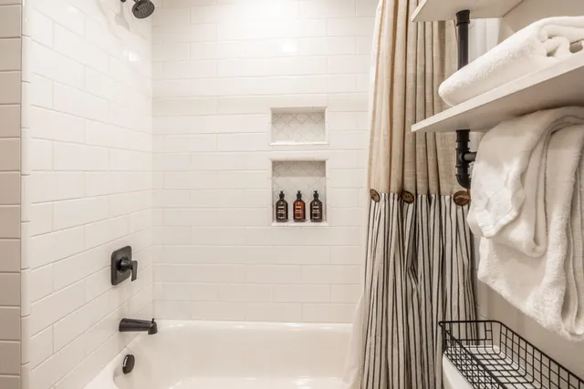 a bathroom with a bathtub