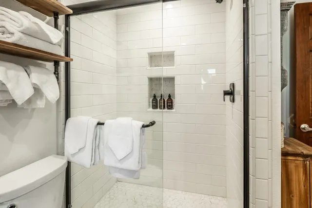 a bathroom with a shower