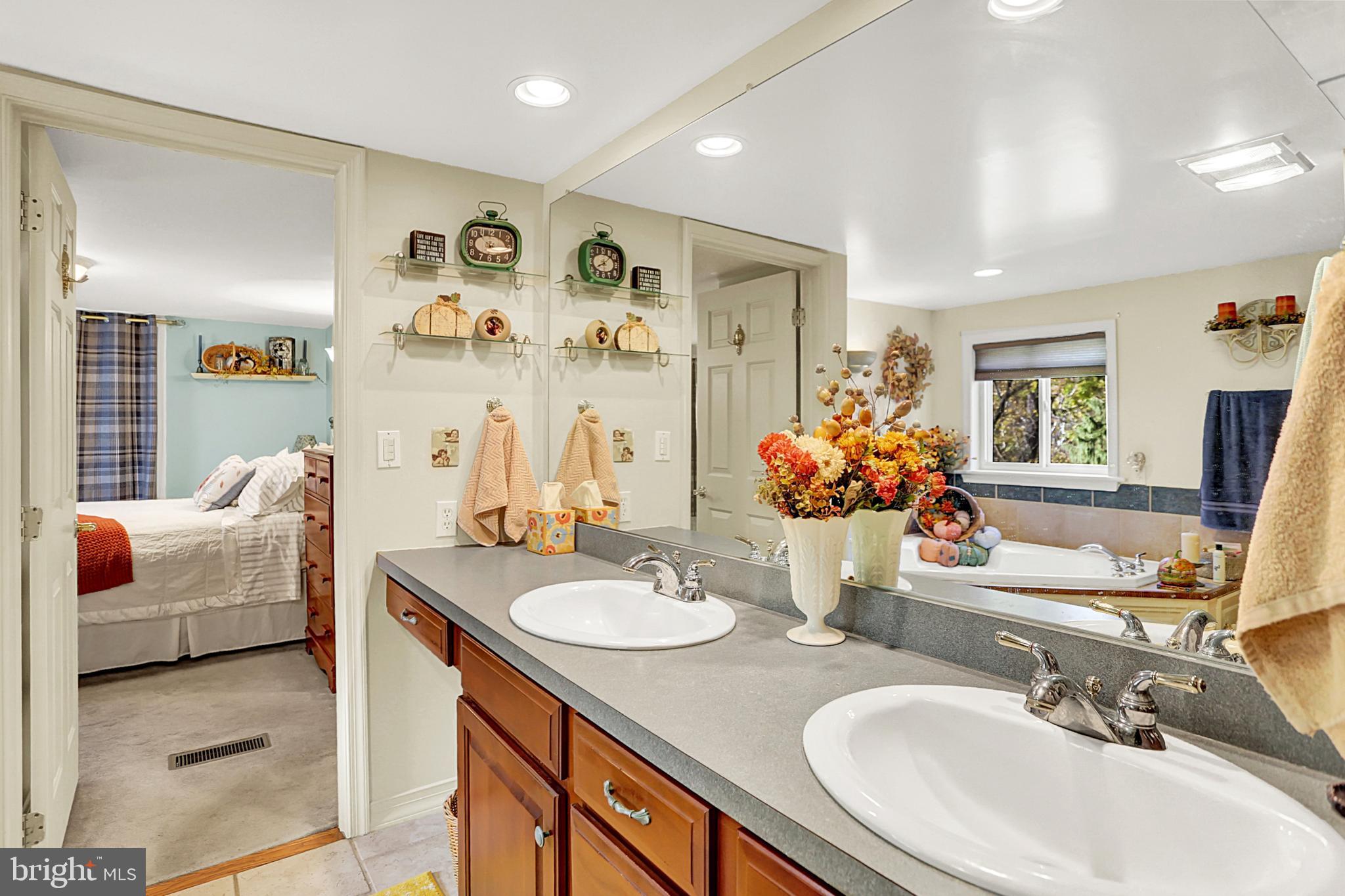 64 Metz Road Thompsontown, PA 17094 - Photo 31 of 59 a bathroom with double vanity sinks a mirror and a shower