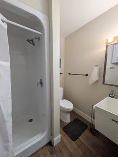 a view of empty room with large trees