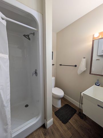 a view of empty room with large trees