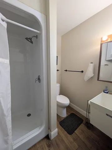 a view of empty room with large trees