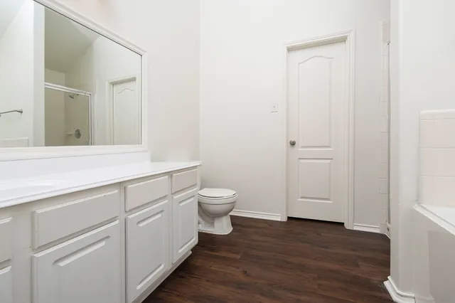 a bathroom with a sink a toilet and a mirror