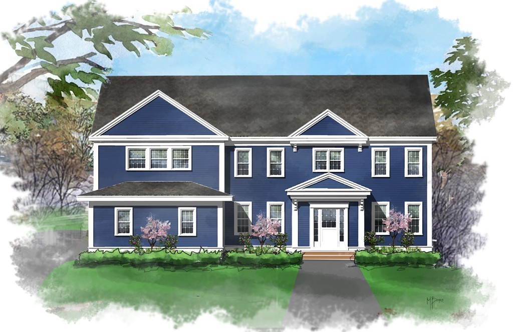 a front view of a house with yard and green space