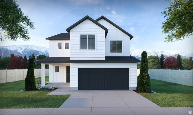 1237 West 500 South, Unit 230 Logan, UT 84321 - Photo 1 of 42 Modern exterior with black roofing, white siding, and an attached two-car garage