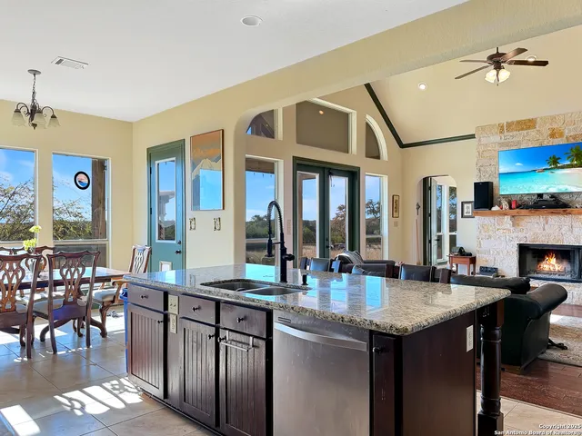 a kitchen with lots of counter top space