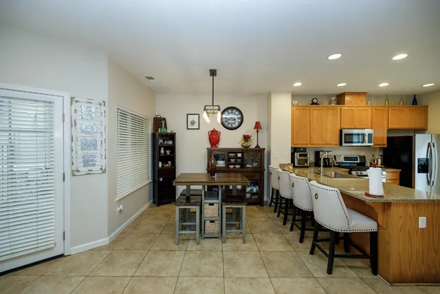 a view of a dining area with furniture