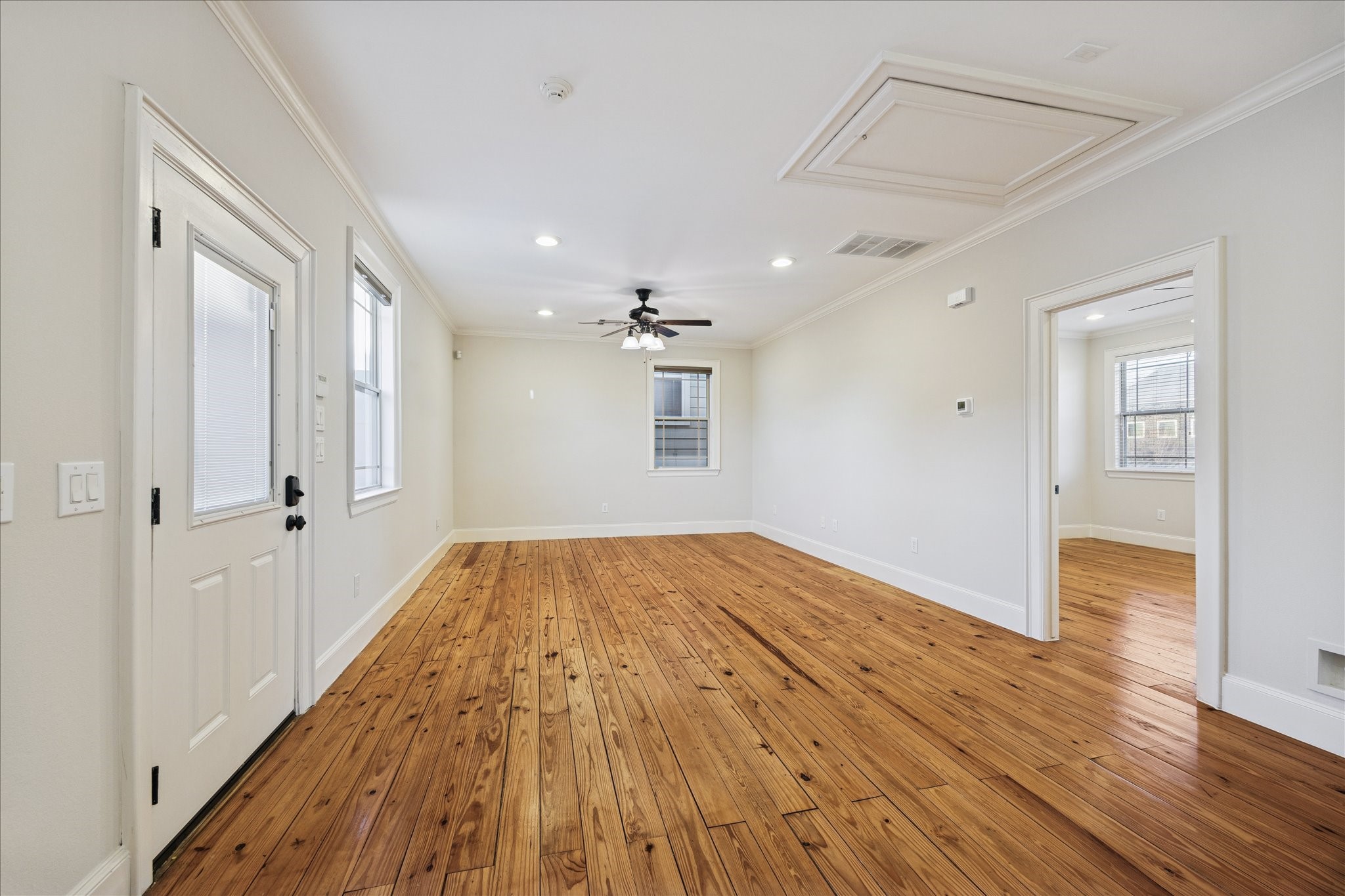 840 Alexander Street Houston, TX 77007 - Photo 26 of 39 Steps away from the main living space into the upstairs garage apartment. Ready for a full kitchen. This apartment features include polished hardwoods throughout this large living space including a full bathroom and 3 large closets. New air conditioning and heating system and roof in 2025.
